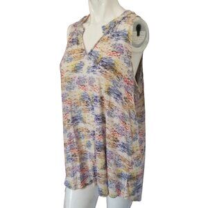 Rose & Olive Abstract Tank Top Sz Large Ruffle Neck Color Block Soft Style